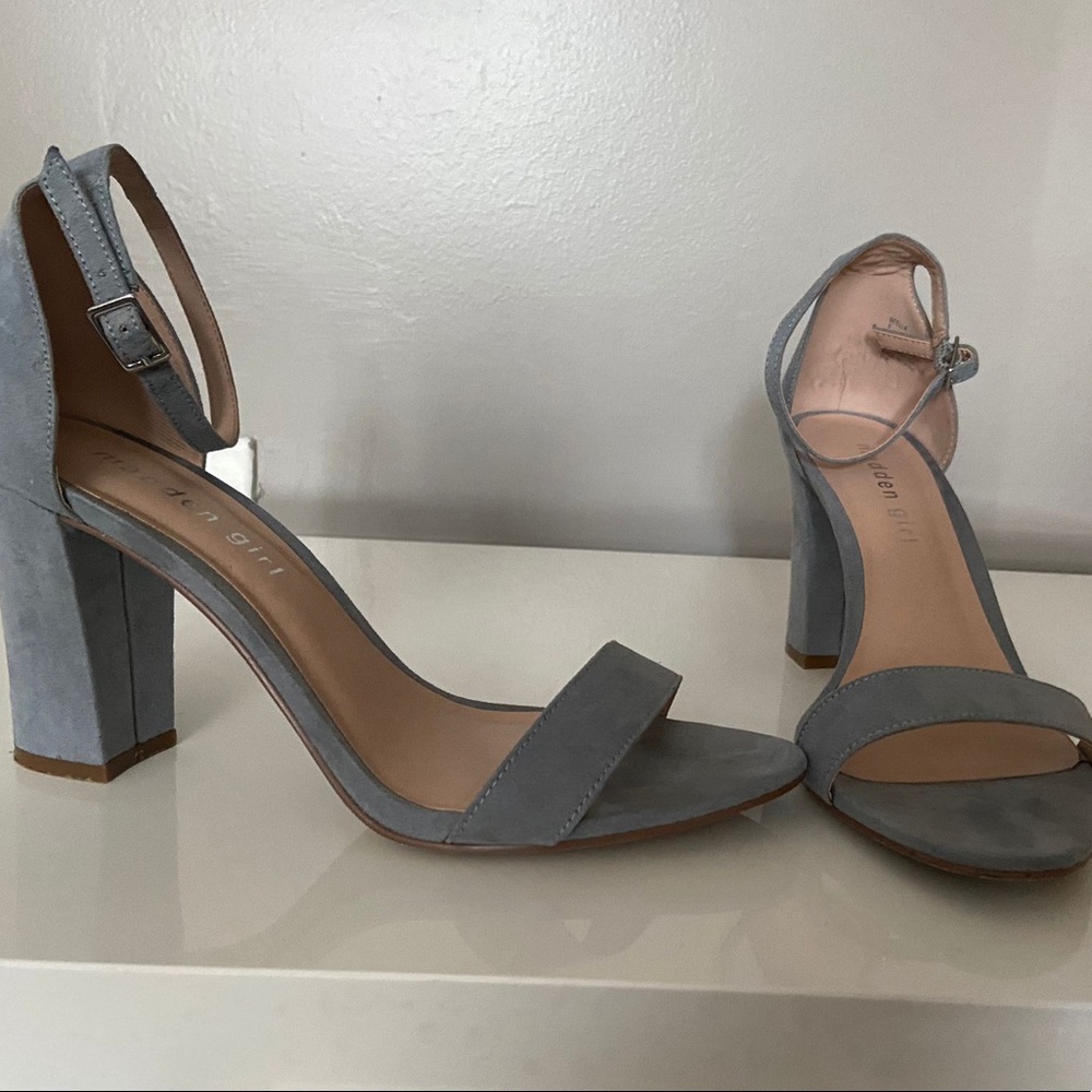 Baby Blue Suede Open Toed Heels